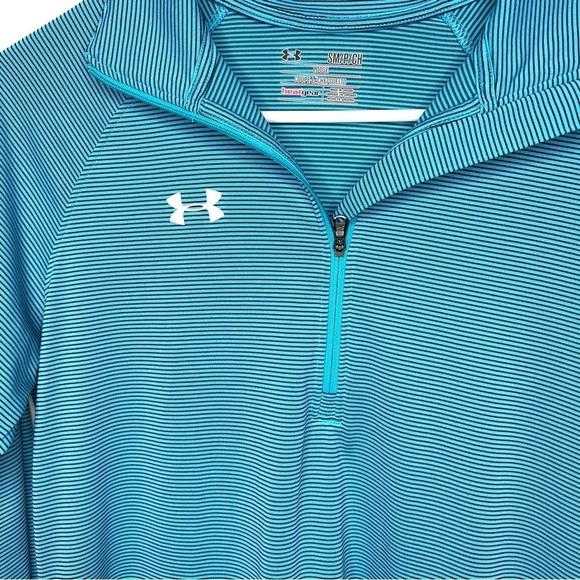 Under Armour Blue Stripe Pullover 1/4 Zip Long Sleeve Loose Coupe Athletic Top - Picture 5 of 12